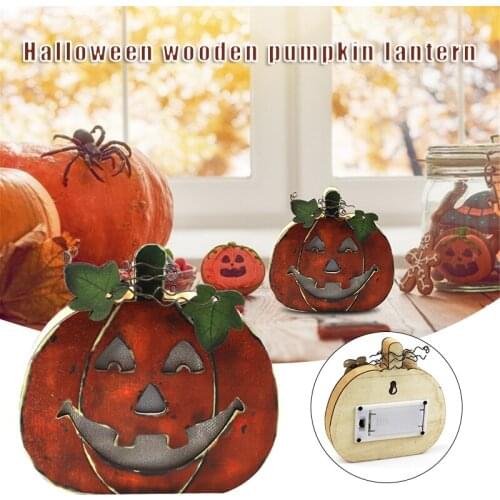 Newly Wooden Pumpkin Lantern Light Lamp Glowing Decorations for Halloween Party Bar Festival