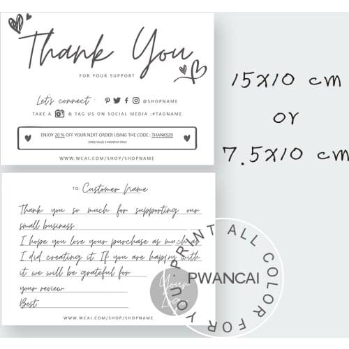 Editable Black Thank You For Your Support Card, DIY Printable Thanks Card For Your Order Note, Card Code Coupon Business Card