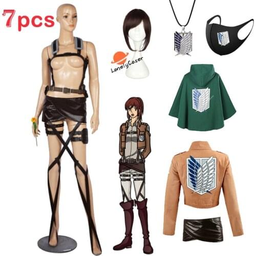 Anime Attack on Titan Sasha Braus Cosplay Costume Wig Jacket Cloak Leather Belt Shingeki no Kyojin Props Skirt Scouting Legion