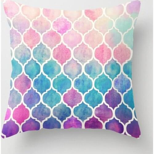 Rainbow Pastel Watercolor Moroccan Pattern Decorative Pillow Cushion Covers Square Pillowcase for Sofa Cotton Linen Pillow Cover