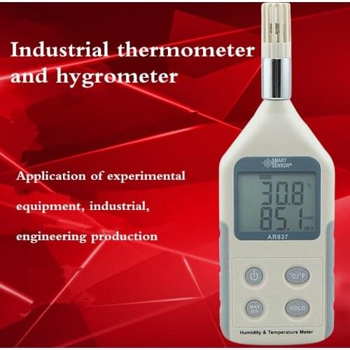 AR837 Handheld Humidity Temperature Tester Digital Hygrometer Temperature Humidity Meter Monitor 10~50C, 5%RH~98%RH LCD w/Back