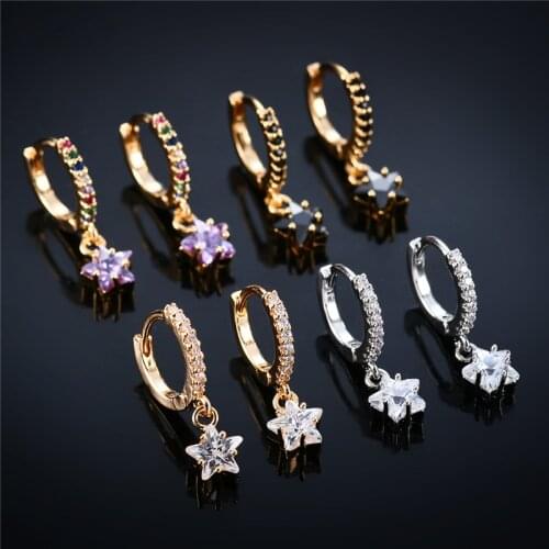 Colorful Star Earrings Fashion Ins Style Women Ear Stud Copper Alloy Lady Golden Hanging Earing Party Young Girl Zircon Jewelry
