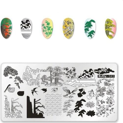 Zjoy Series Nail Art Stamping Plates China Style wave Wild Crane Gazebo Dice Bamboo Series Nail Art Stamp Template DIY Manicure