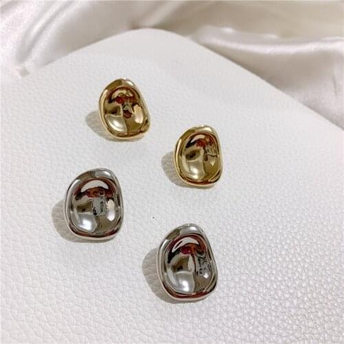 Chic Kpop Gold Silver Color Irregular Geometric Uneven Dot Concave Water Stud Earrings for Women Accessories Fashion Jewelry