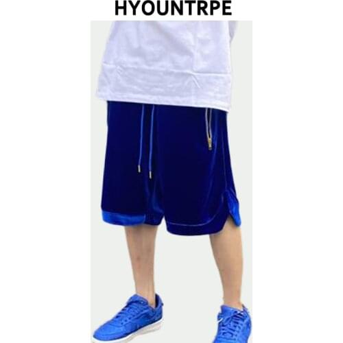 Men Velvet Loose Shorts Casual Elastic Waist Zipper Pocket Half Pant Mens Drewstring New Fashion Hip Hop Sportswear Pant Joggers