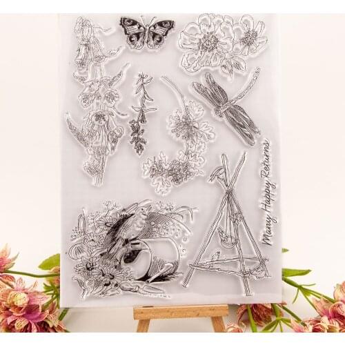 17x23 Flowers and finches Transparent Clear Stamps Silicone Seals for DIY scrapbooking photo album Card Making