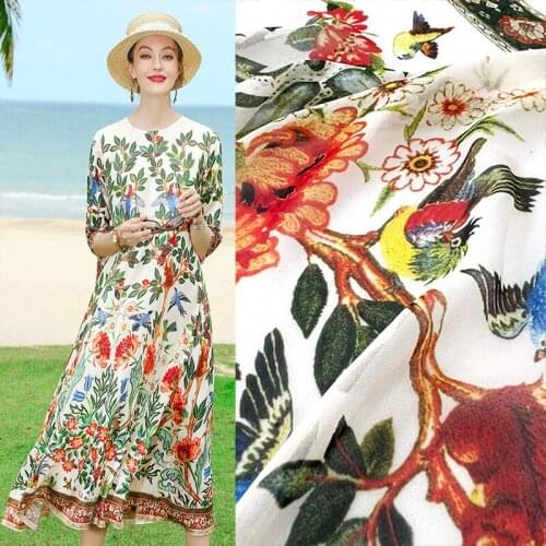 Flowers And Plants Georgette Digital Printed Fabric For Dress Tissus Au Mètre Telas Por Metro Ткань Для Шитья Vestido Sewing Diy