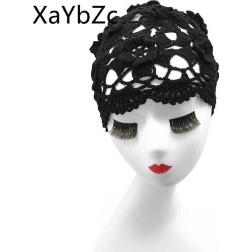 Hand-Knitted Flower Hollow Thin Cap Spring and Summer Lace Breathable Kerchief Hat Crochet Toe Cap Cotton Thread Hat Female