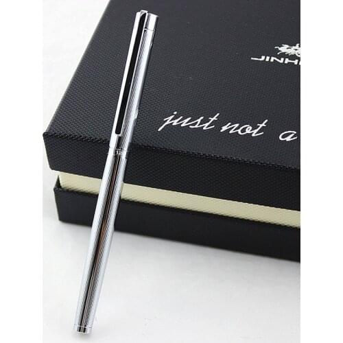 High Quality JINHAO 126 Luxury Pure Silver Rollerball Pen Metal Steel Ballpoint Pens with Gift Case Office Supplies Gifts