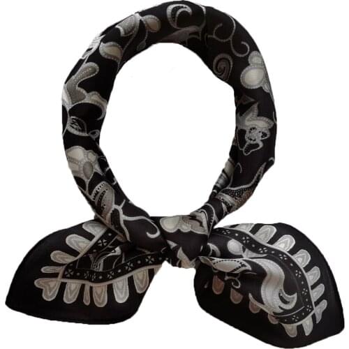 Womens 100% Silk Scarf Small Square Neckerchief Anchovy cashew pattern 53CM Beige Red Black Blue