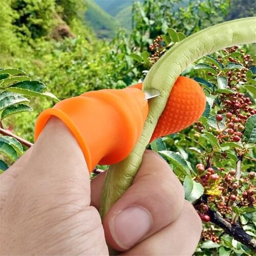 1set Gardening Silicone Thumb Knife Finger Protector Vegetable Harvesting Knife Plant Cutting Blade Rings Garden Gloves