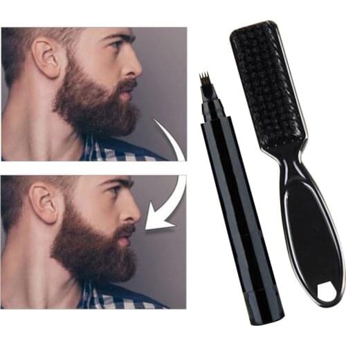 1 Set Beard Filling Pen Kit Barber Pencil With Brush Salon Facial Hair Engraving Styling Eyebrow Tool Male Mustache Repair Shape