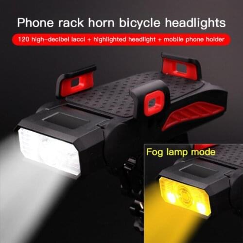 2021 New 4 In1 Bicycle Head Light Charging Treasure 120db Bell Horn USB Rechargeable Bicycle Phone Holder Cycling Accessories