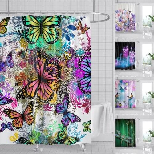 3D Butterfly Shower Curtain cortina de baño Dragonfly Hang Curtain Bathroom Decoration Polyster Fabric Bathroom Accessories