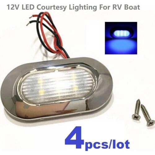 4pcs/lot 12V DC LED Courtesy Lights Waterproof Accent Step Lamp for RVs/Caravan/Boat/Yacht/Marine Blue Cool White