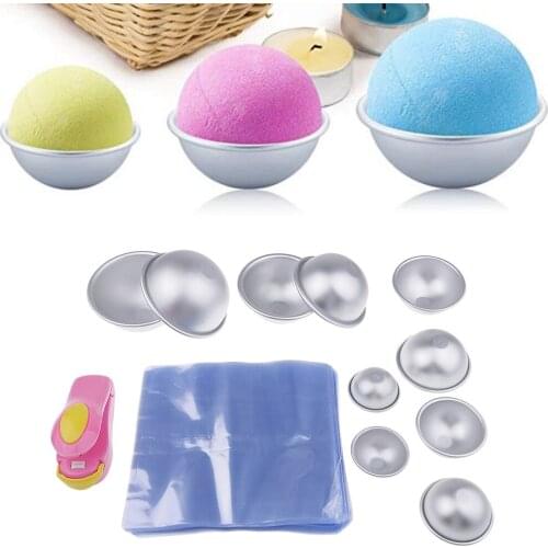 5 Set Aluminum Half Round Bath Bombs Mold With 1 Capper & 200 pcs Wrap Bag DIY Soaps ,Candles and Cake Decorating Mould Tools