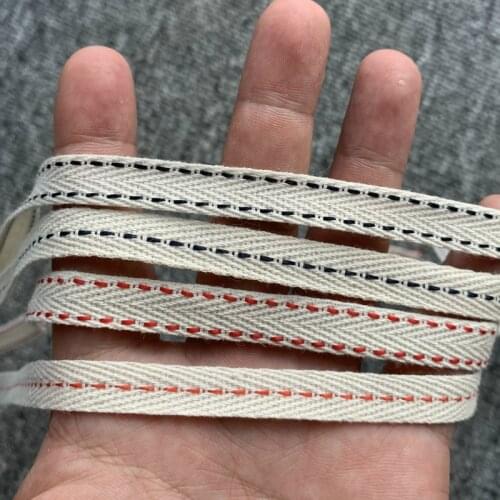 50 YARD 3/8" 1cm 100% Cotton Ribbon Herringbone With Hat Inner Sideband Black Or Red Line