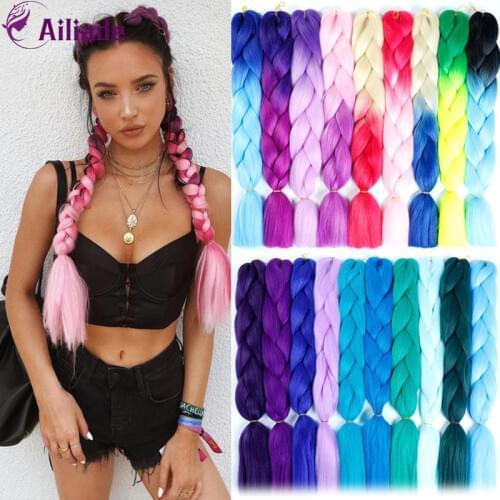 AILIADE 24 inches 100g/Pack Ombre Synthetic Heat Resistant Braiding Hair For Braids False Rainbow Fake Hair Extensions
