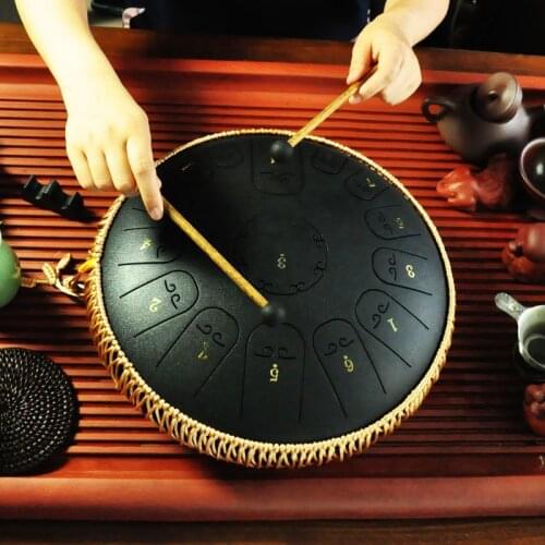 Carbon Steel Tongue Drum 15 Tune 14 Inch Tank Drum, Percussion Handpan Drum for Yoga Meditation Entertainment Musical Education