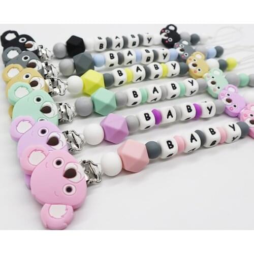 NEW Koala Personalized Name Pacifier Clips Nipple Holder Soother Chain Teething Dummy Clip Baby Shower Gift Baby Teething Toys
