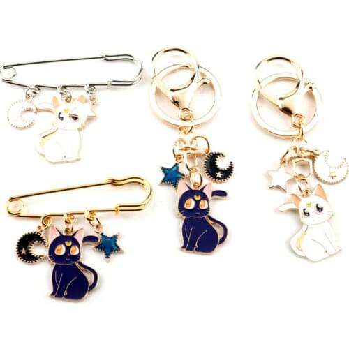 New Arrival Keychains Anime Theme Sailor Cat Star Pendant Keyring Jewelry Fashion Enamel Car Key Trinket Accessories