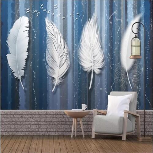 Milofi customized large 3D printing modern minimalist fashion feather small fresh Nordic TV background wall mural