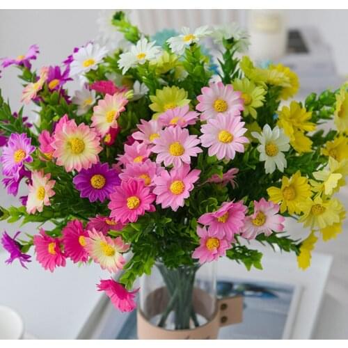 15 Heads Silk Daisy Artificial Flowers Chrysanthemum Wedding Decorative Fake Flower White Bouquet Home Table Decoration