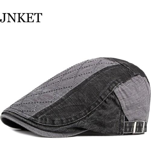 JNKET Spring Summer Mens Beret Cap Splicing Flat Cap Cotton Peaked cap Duckbill Cap Leisure Cabbie Driving Hat Casquette