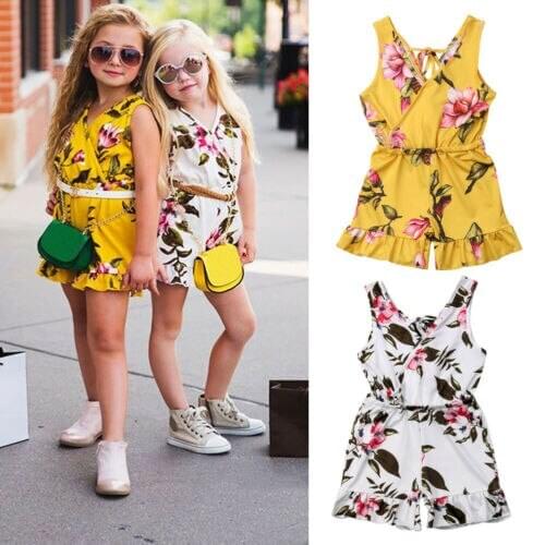 Pudcoco Newborn Baby Kids Girls Floral Vneck Clothes Sleeveless Belt Romper Jumpsuit Outfits Clothes Summer 1-6Y