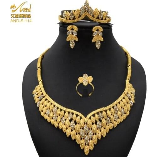 Jewelery Sets Copper Designer Fashion Dubai Gold Necklace Earring Ring Womens Ethiopian Wedding Bracelet African Diamond 4PCS