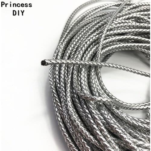 2M/Lot Jewelry Making Finding Round 6mm Silver Leather Cord with Inner Cord Faux PU Rope DIY Bracelet Choker Craft Material