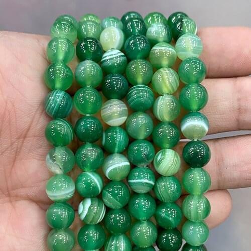 Natural Stone Green Stripes Agates Round Beads 15" Strand 4 6 8 10 12 14MM Diy Bracelet Necklace Accessories for Jewelry Making