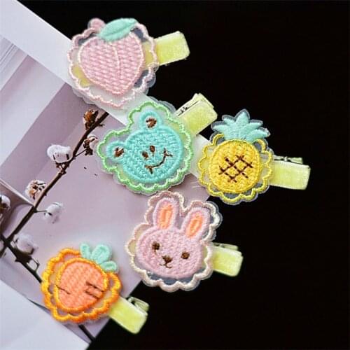 20pcs/Lot Cute Cartoon Hair Clip Girl Princess Toddlers Embroider Animal Fruit Barrette Hairpins Kids Hair Accessories