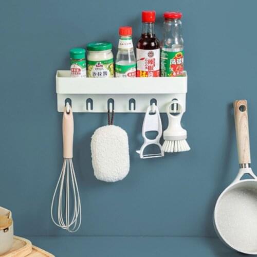 Multifunctional Wall Shelf Organizer Wall Mounted Seasoning Storage Rack Perforation-free installati Vanity storage rack