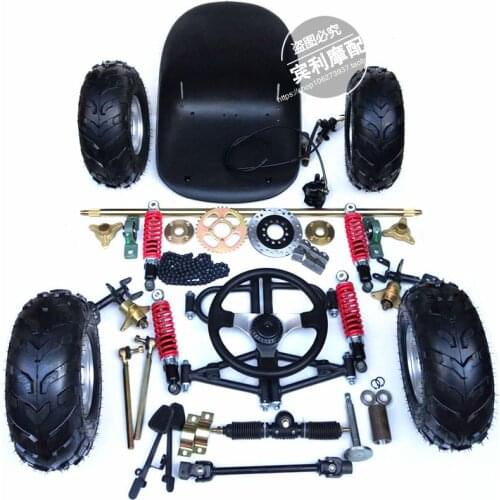 Modified Karting Parts Self-Made Mule Cart Front and Rear Suspension Steering Wheel Steering 1 M Rear Axle with 6/7-Inch Tires
