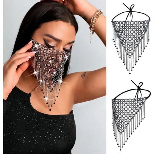 Fashion Sexy Shiny Rhinestone Tassel Mask Decoration Face Accessories Cover Face Jewelry for Women Wedding Nightclub Decoration