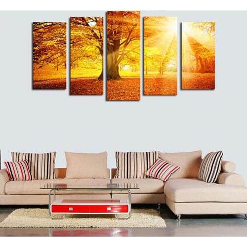 5 Pieces Wall Art Canvas Painting Nature Scenery Sunset Sunrise In The Forest Modular Home Brdroom Decoration Picture