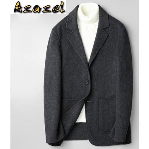 Azazel Mens 100% Wool Coat Double-sided Korean Man Jacket Spring Autumn Overcoat Jackets Casaco Masculino JM-ZJZ818 KJ4294