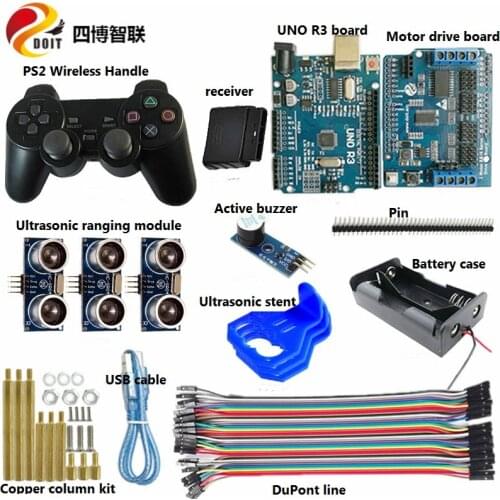 SZDOIT PS2 Wireless Handle Control Automatic 3-Channel Ultrasonic Obstacle Avoidance Kit RC Tank Chassis Parts DIY for Arduino