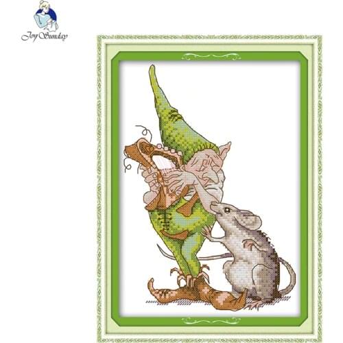 Green Elf and Big Mouse DIY Cross-stitch Kit Needlework 11CT 14CT DMC Chinses Counted Cross Stitch Pattern For Embroidery Set