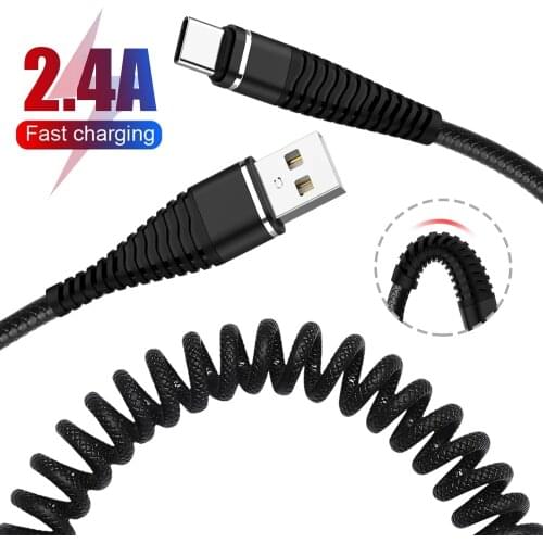 Spring Micro USB Cable Type C 2.4A Fast Charger For Samsung Car Retractable Data Transmission Cord For Huawei For Xiaomi Redmi
