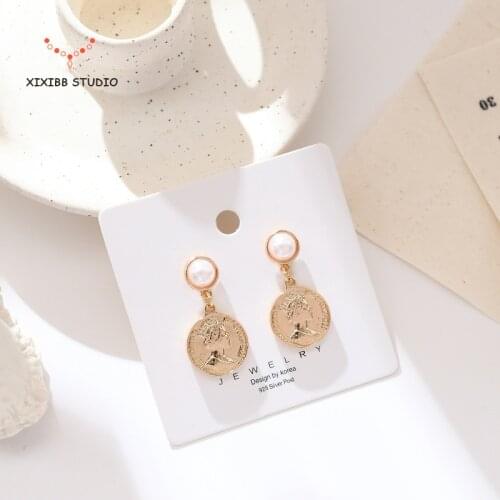 S925 Fashion needle pearl face Earrings Japanese and Korean personalities versatile metal simple Earrings female Earrings