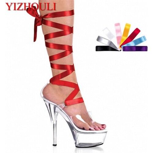 15cm ultra high heels shoes crystal ribbon platform sandals 6 inch heel interchangable ribbon laces. Includes colour ribbons