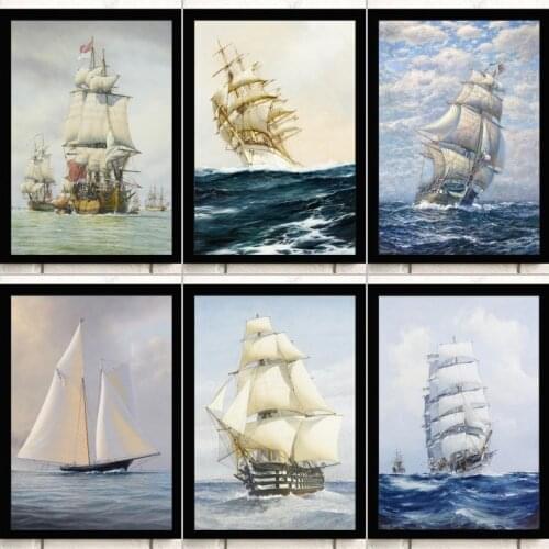 Scandinavian Canvas Painting Ship Sailing Retro Nordic Posters and Prints Wall Art Pictures for Living Room Home Decoration
