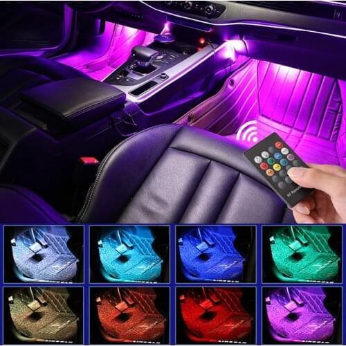 LED Car Foot Light Ambient Lamp With USB Wireless Remote Music Control Multiple Modes Automotive Interior Decorative Lights