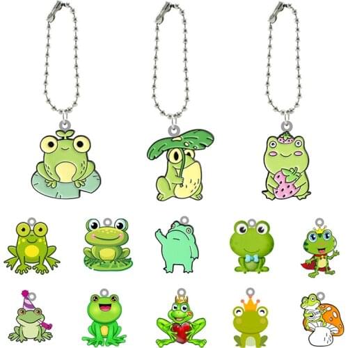TAFREE Personality Green Frog Creative Taste Acrylic Doll Keychain Boys and Girls Fashion Jewelry Heat Shrinkable Keychain