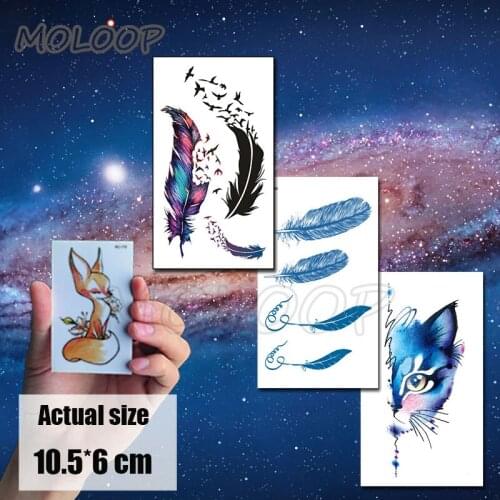 Temporary Tattoo Water Transfer Tatoo Sticker Tattoo Colored Feather Cat Tatto Body Art Fashion Tatoo Girl Boy Arm Tatto 10.5*6