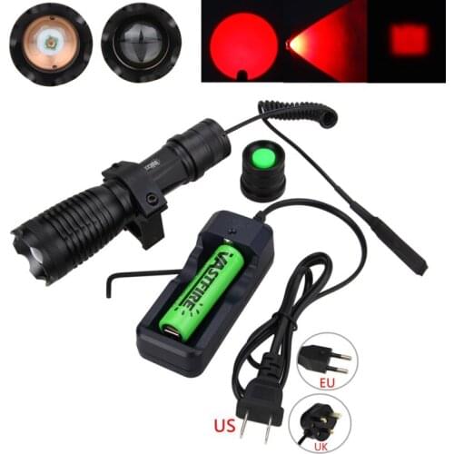 Tactical Gun Flashlight 5000LM XM-L Q5/T6 Green/White/Red LED Hunting Light+Scope Mount+Pressure Switch+18650+Charger+Box Gift