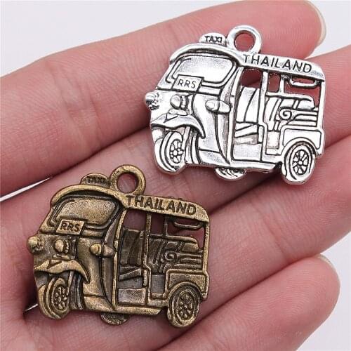 WYSIWYG 2pcs 31x27mm 2 Colors Antique Silver Color Antique Bronze Plated Thai Motorcycle Thailand Taxi Pendant Charm