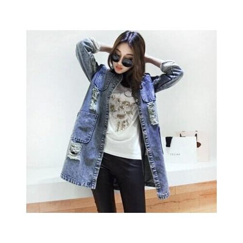 XXL New Fashion Ladies Jean Jacket Females Outwear Han Edition Loose Hole Cowboy Women Denim Jacket Coat